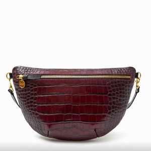 Clare V Burgundy Croc-Embossed Crossbody Bag